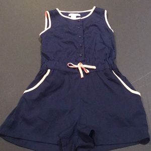 Girls Navy Blue Romper with Pink Trim